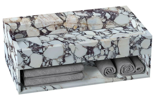 Luxurious Calacatta Viola marble countertop with sleek hidden drain design for modern bathroom aesthetics
