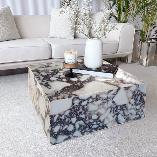 Calacatta Viola coffee table with elegant marble design, perfect for sophisticated living room decor