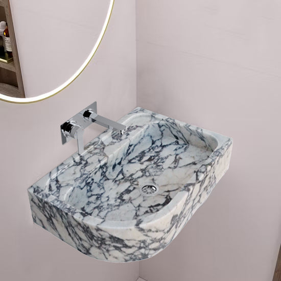 Elegant Corner Sink featuring luxurious Calacatta Viola marble for sophisticated bathroom design