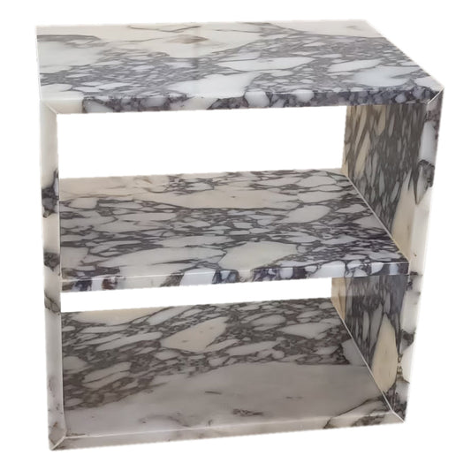 Elegant Calacatta Viola nightstand with luxurious marble finish, perfect for enhancing bedroom decor