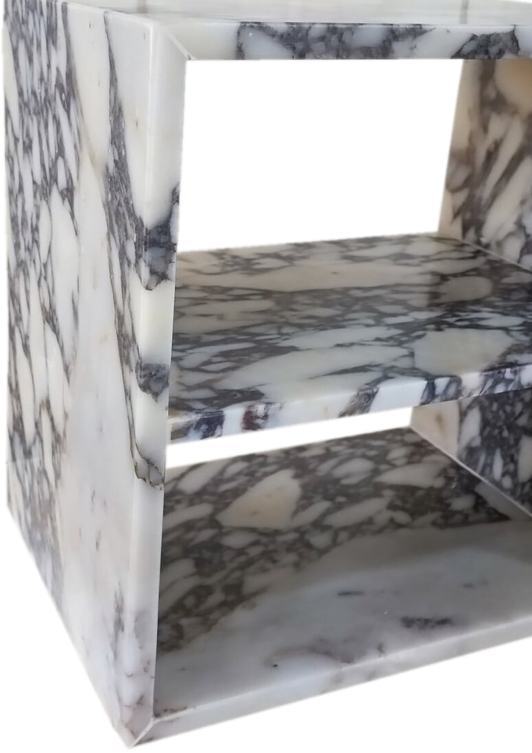 Elegant Calacatta Viola nightstand with luxurious marble finish, perfect for enhancing bedroom decor