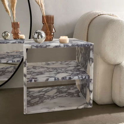Elegant Calacatta Viola nightstand with luxurious marble finish, perfect for enhancing bedroom decor