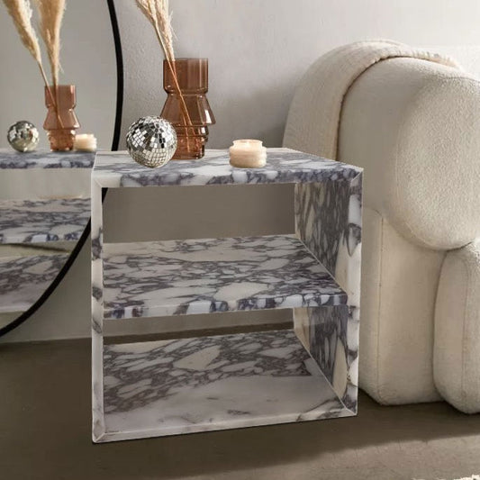 Elegant Calacatta Viola nightstand with luxurious marble finish, perfect for enhancing bedroom decor