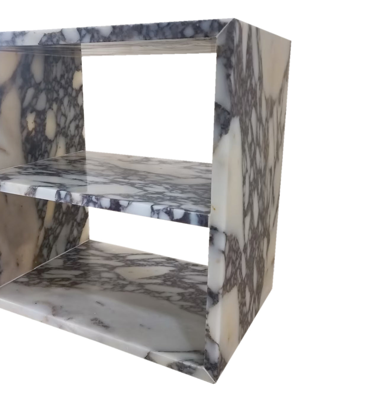Elegant Calacatta Viola nightstand with luxurious marble finish, perfect for enhancing bedroom decor