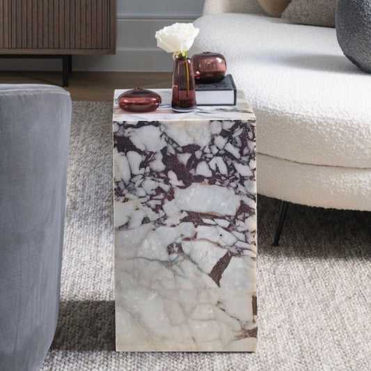Elegant Calacatta marble nightstand with sleek design, perfect for modern bedroom decor and functional style.