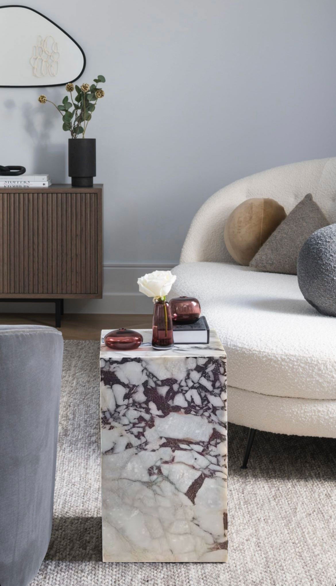 Elegant Calacatta marble nightstand with sleek design, perfect for modern bedroom decor and functional style.