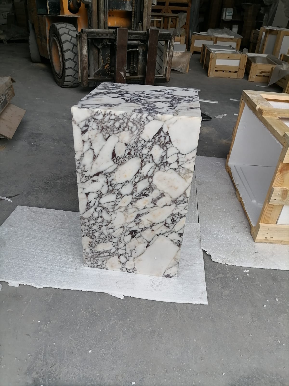 Elegant Calacatta marble nightstand with sleek design, perfect for modern bedroom decor and functional style.