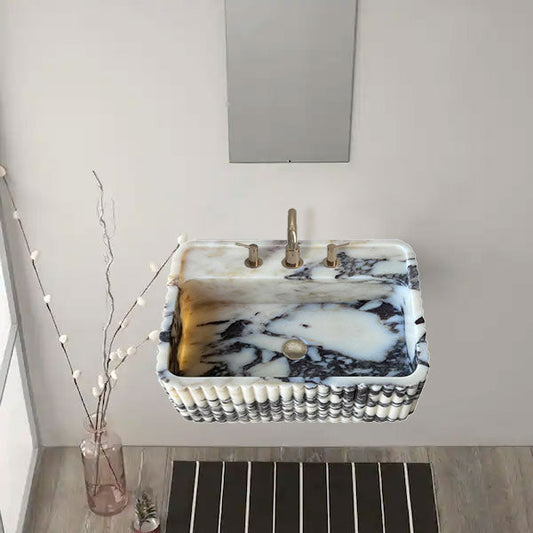 Calacatta Viola wall-mount sink featuring elegant marble design for modern bathrooms