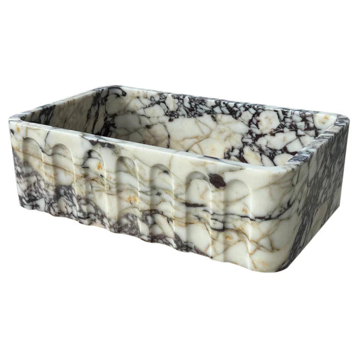 Calacatta Viola wall-mount vanity showcasing elegant marble design for luxurious bathroom decor