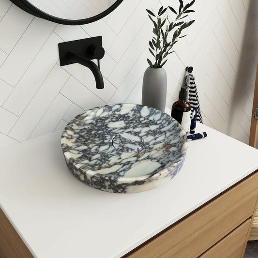 Calacatta Viola Marble Natural Stone Round Above Vanity Bathroom Sink Polished (D)15.5" (H)4.5".