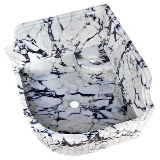 Elegant Calacatta Viola marble corner sink ideal for modern bathroom designs with luxurious stone finish.
