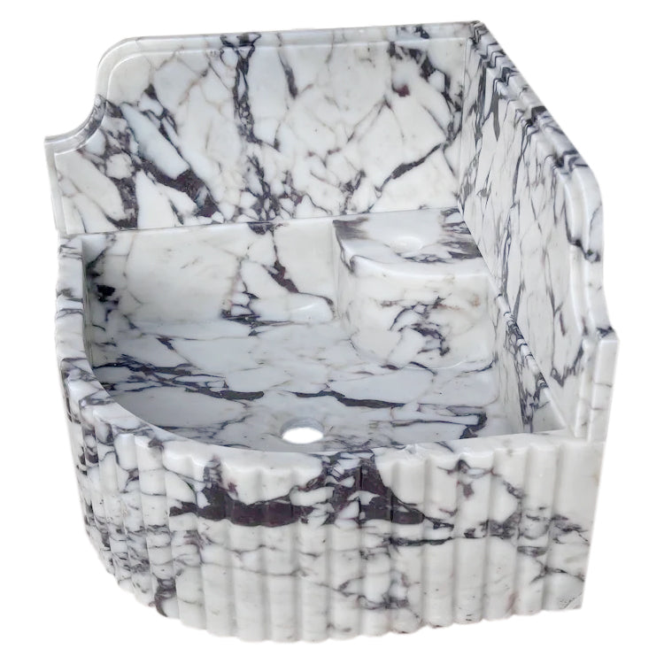 Elegant Calacatta Viola marble corner sink ideal for modern bathroom designs with luxurious stone finish.
