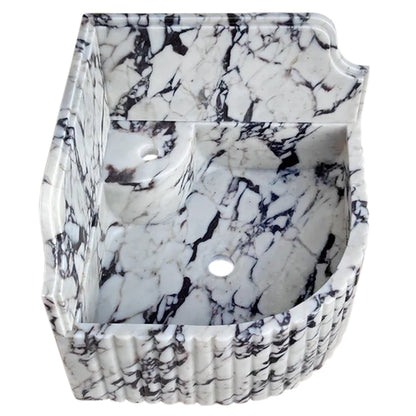 Elegant Calacatta Viola marble corner sink ideal for modern bathroom designs with luxurious stone finish.