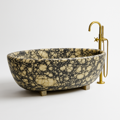 White Freestanding Calacatta Marble Bathtub — solid natural stone soaking tub carved from a single block