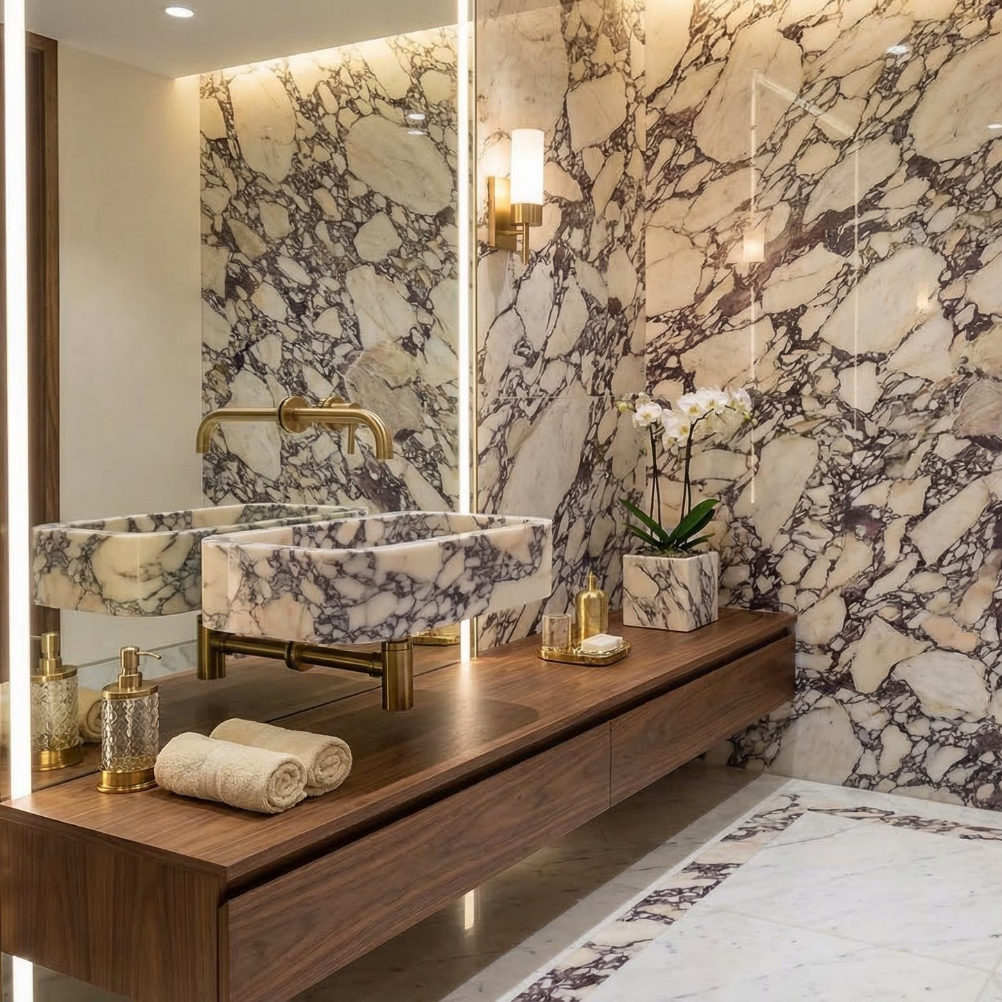 Calacatta Viola Marble Rectangular Wall-mount Bathroom Sink (W)12" (W)18" (H)7"