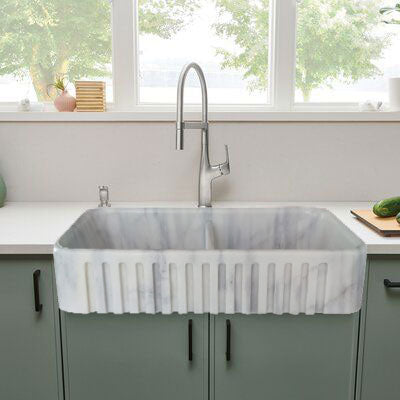 Carrara White Marble Farmhouse Apron Kitchen Double Sink (W)18" (L)36" (H)8".