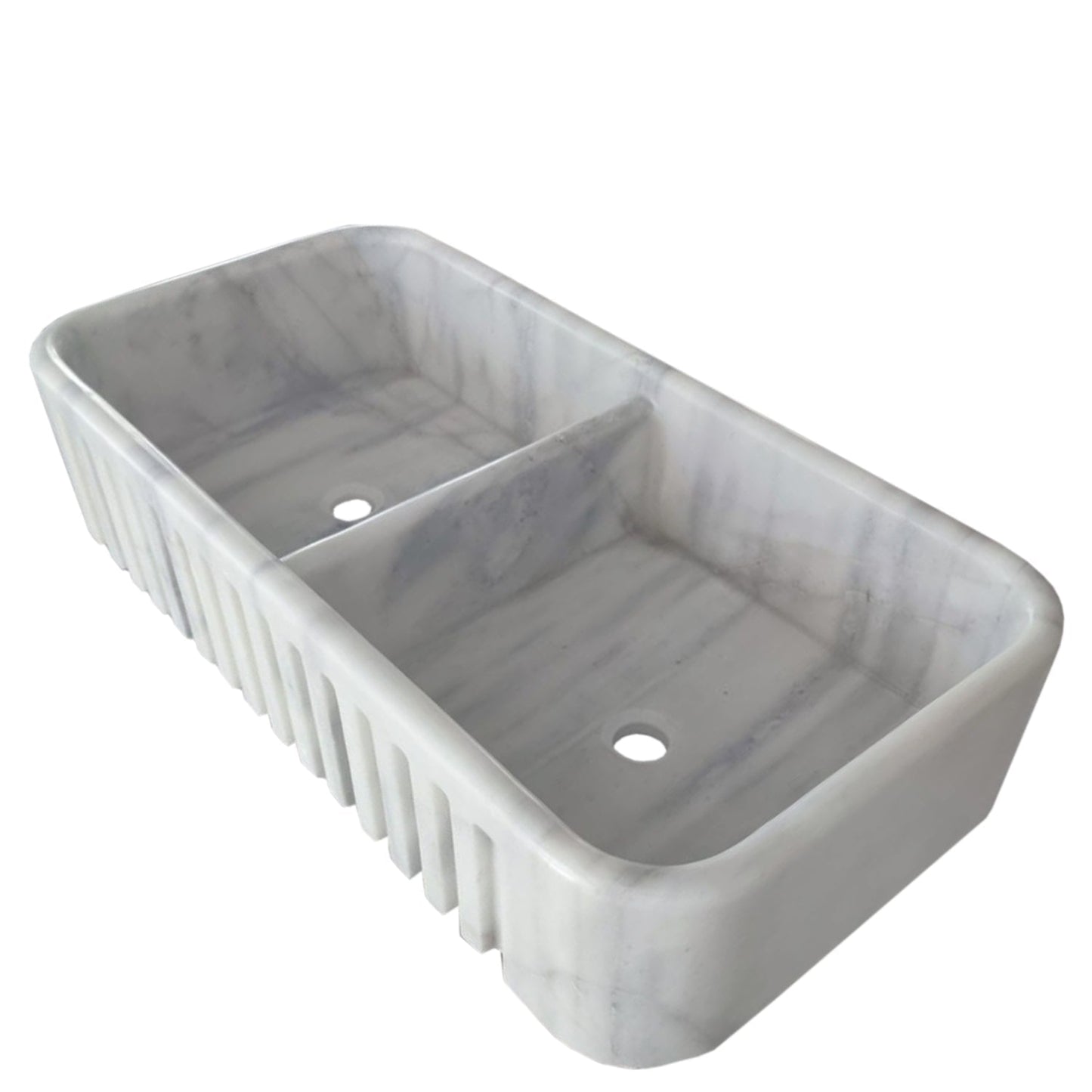 Carrara White Marble Farmhouse Apron Kitchen Double Sink (W)18" (L)36" (H)8".