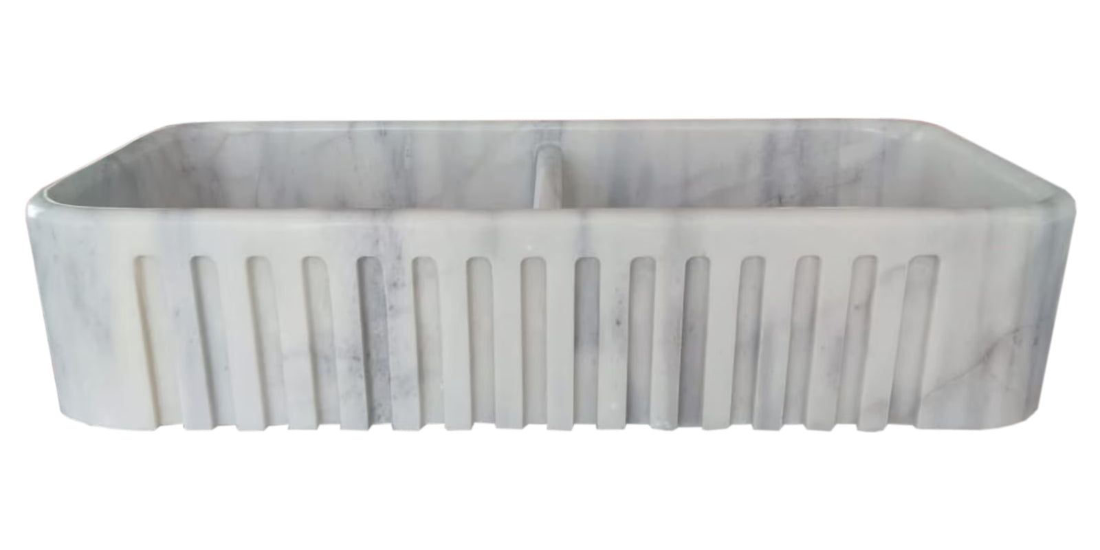 Carrara White Marble Farmhouse Apron Kitchen Double Sink (W)18" (L)36" (H)8".