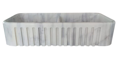 Carrara White Marble Farmhouse Apron Kitchen Double Sink (W)18" (L)36" (H)8".