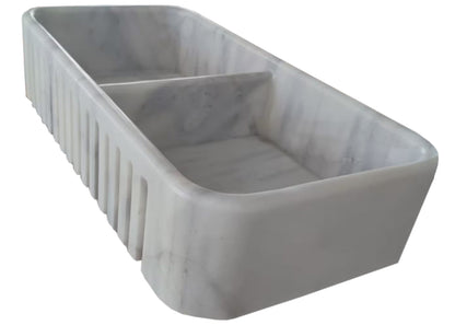 Carrara White Marble Farmhouse Apron Kitchen Double Sink (W)18" (L)36" (H)8".