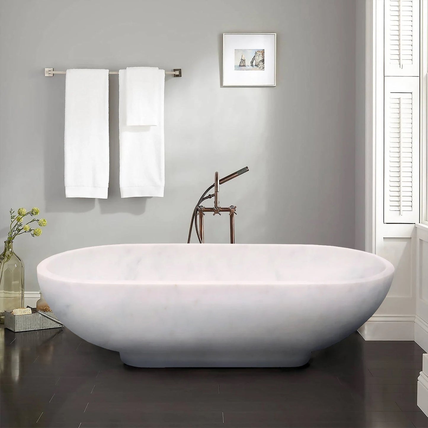 Bianco Carrara White Marble Bathtub Hand-carved from Solid Marble Block (W)30" (L)70" (H)20".