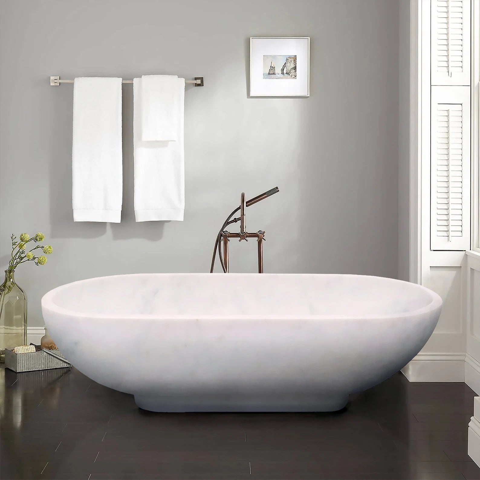 Bianco Carrara White Marble Bathtub Hand-carved from Solid Marble Block (W)30" (L)70" (H)20".