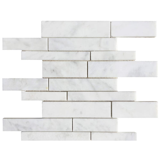 Elegant Carrara White marble tiles showcasing classic veining for sophisticated interior design applications.