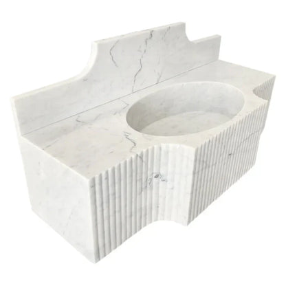 Elegant Carrara White wall-mount sink designed for modern bathrooms, combining style and space-saving functionality.