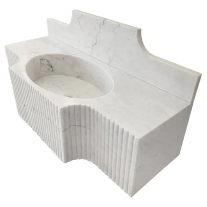 Elegant Carrara White wall-mount sink designed for modern bathrooms, combining style and space-saving functionality.