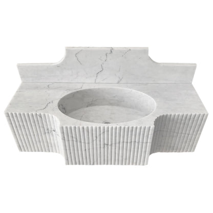Elegant Carrara White wall-mount sink designed for modern bathrooms, combining style and space-saving functionality.
