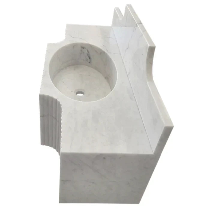 Elegant Carrara White wall-mount sink designed for modern bathrooms, combining style and space-saving functionality.