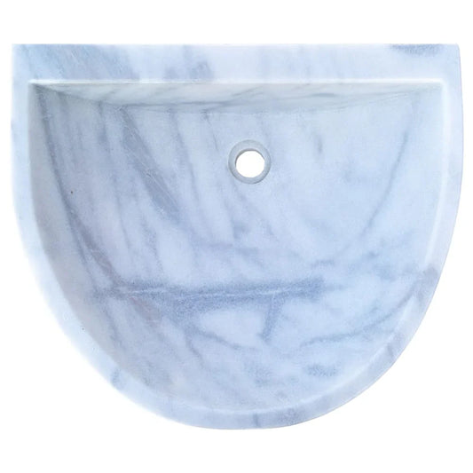 Elegant Carrara White wall-mount sink showcasing modern bathroom design and space-saving functionality