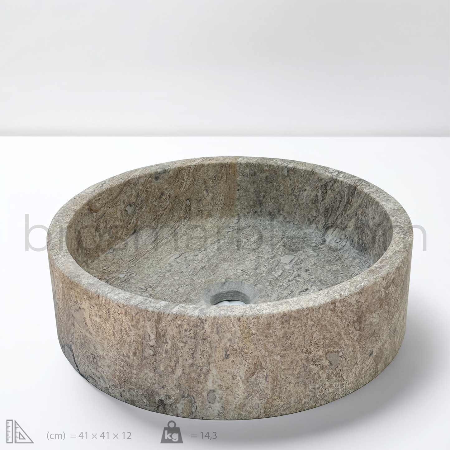 View the image of Dark Travertine Round Vessel Sink (BRS014) at BROSMARBLE. Premium marble sink in the Sinks category, available for $350.00.