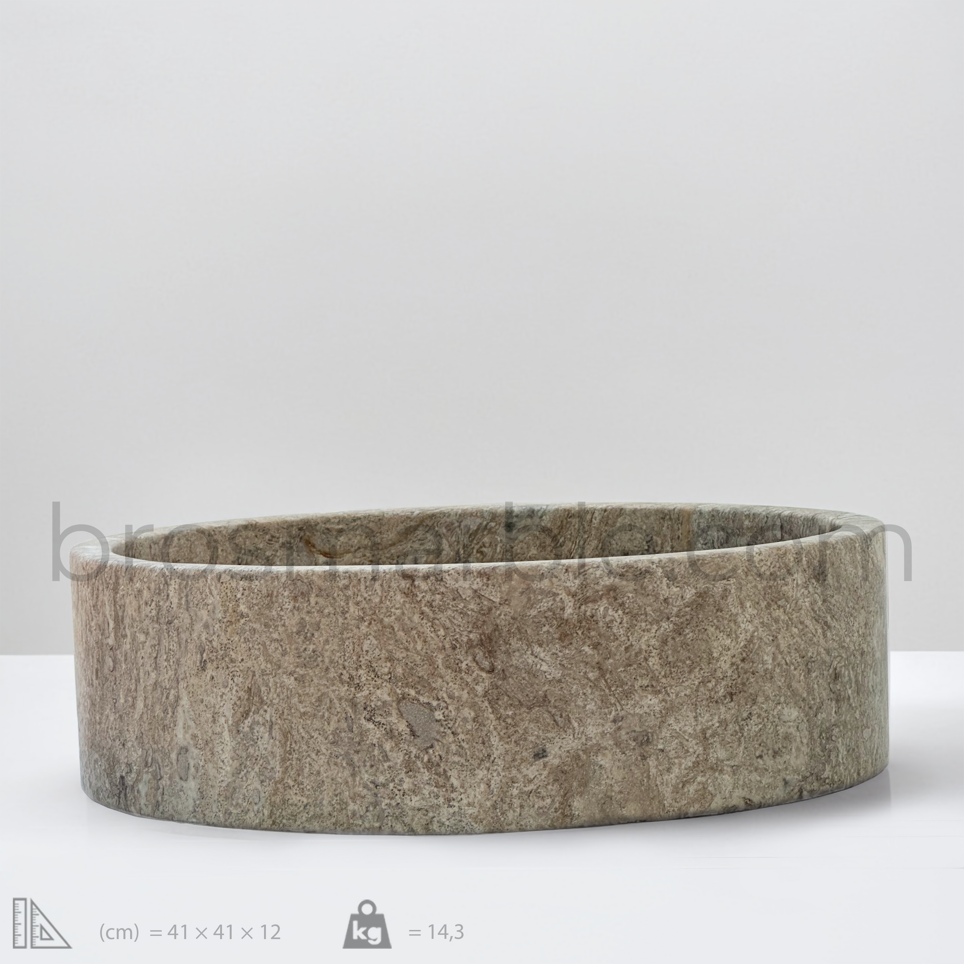 View the image of Dark Travertine Round Vessel Sink (BRS014) at BROSMARBLE. Premium marble sink in the Sinks category, available for $350.00.