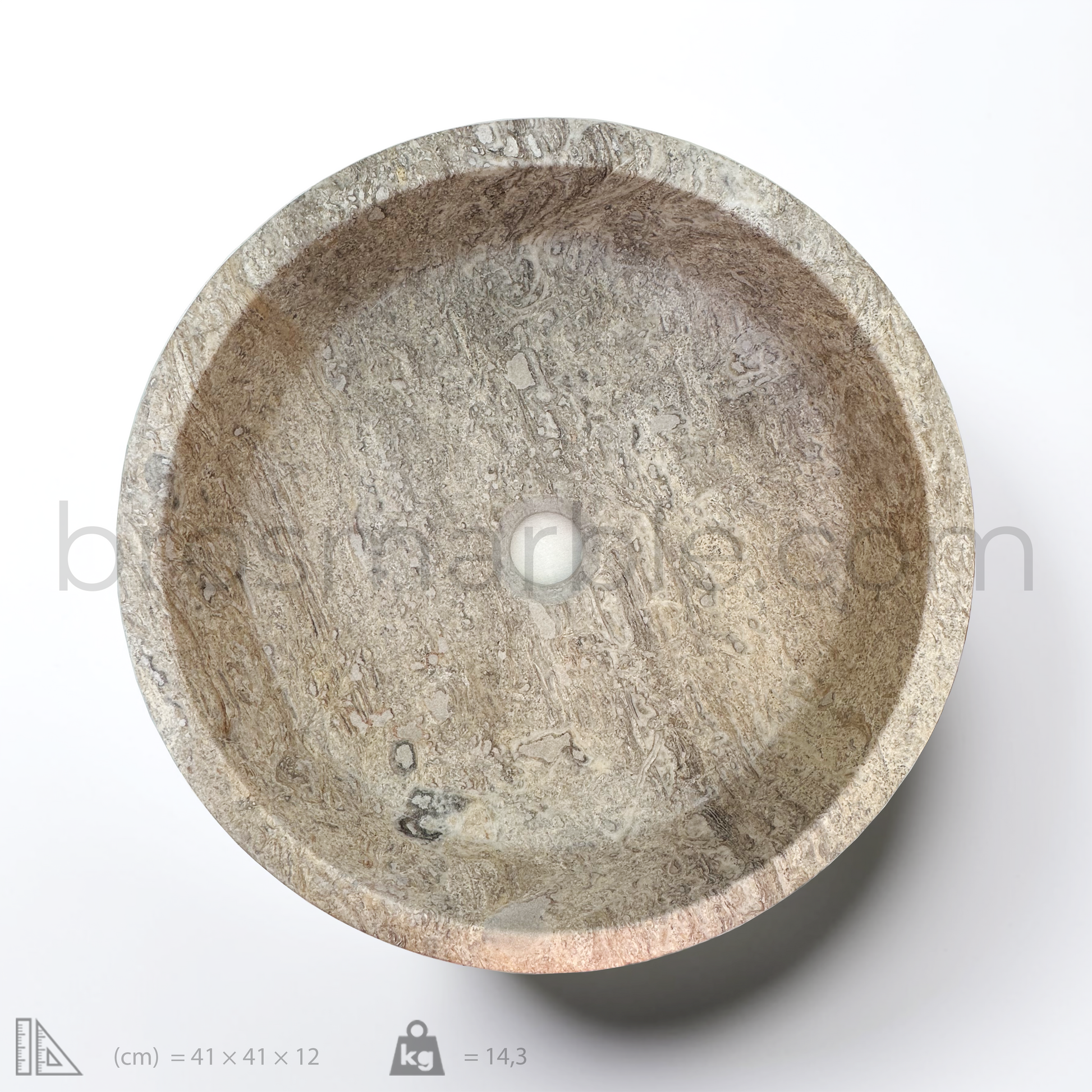 View the image of Dark Travertine Round Vessel Sink (BRS014) at BROSMARBLE. Premium marble sink in the Sinks category, available for $350.00.