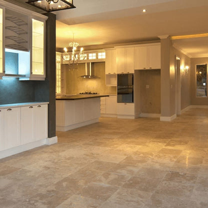 Denizli Beige travertine tile showcasing natural texture and elegant design for sophisticated interior spaces.