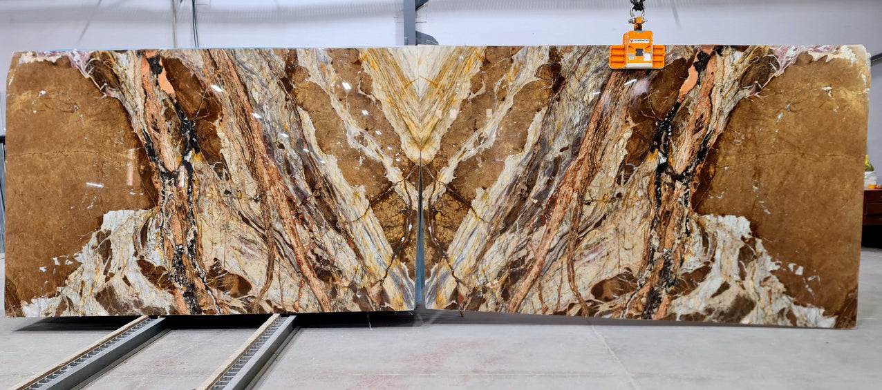 Premium Fusion Gold marble slabs showcasing exquisite design and durability for elegant interior solutions.