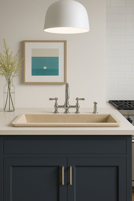 Elegant kitchen sink with marble countertop, modern faucet, and stylish decor in a contemporary setting.
