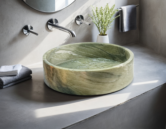 View the image of Green Marble Vessel Sink (BRS010) at BROSMARBLE. Premium marble sink in the Bathroom Sinks category, available for $470.00.