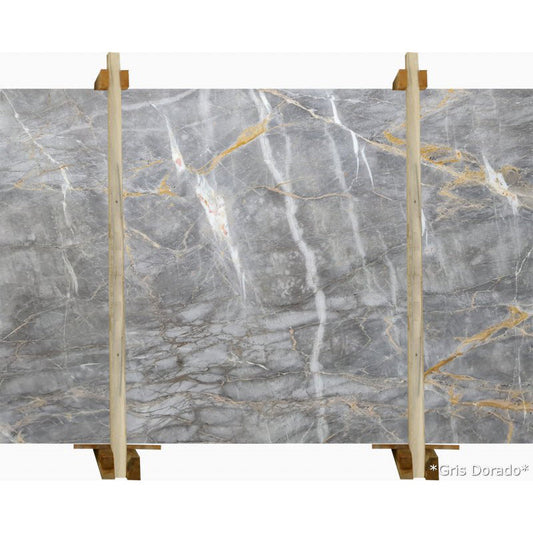 Gris Dorado marble slabs showcasing elegant texture and premium quality for sophisticated interior designs.