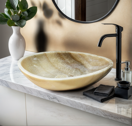 View the image of Honey Onyx Marble Vessel Sink (BRS018) at BROSMARBLE. Premium marble sink in the Sinks category, available for $870.00.