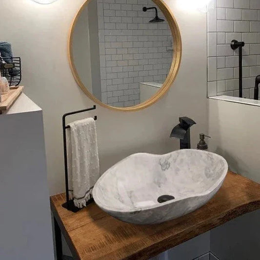 Carrara White Marble Wavy Designer Above Vanity Bathroom Sink (L)24" (W)14" (H)6".