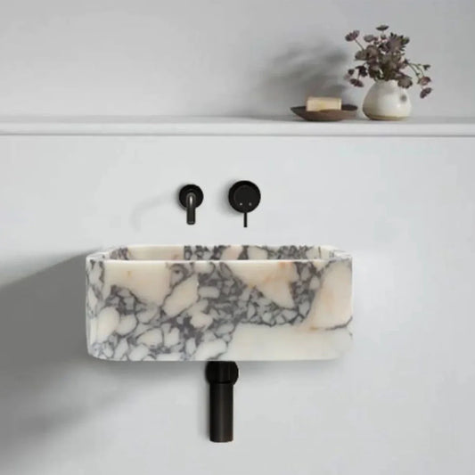 Calacatta Viola wall-mount sink with elegant marble design, perfect for modern bathroom decor