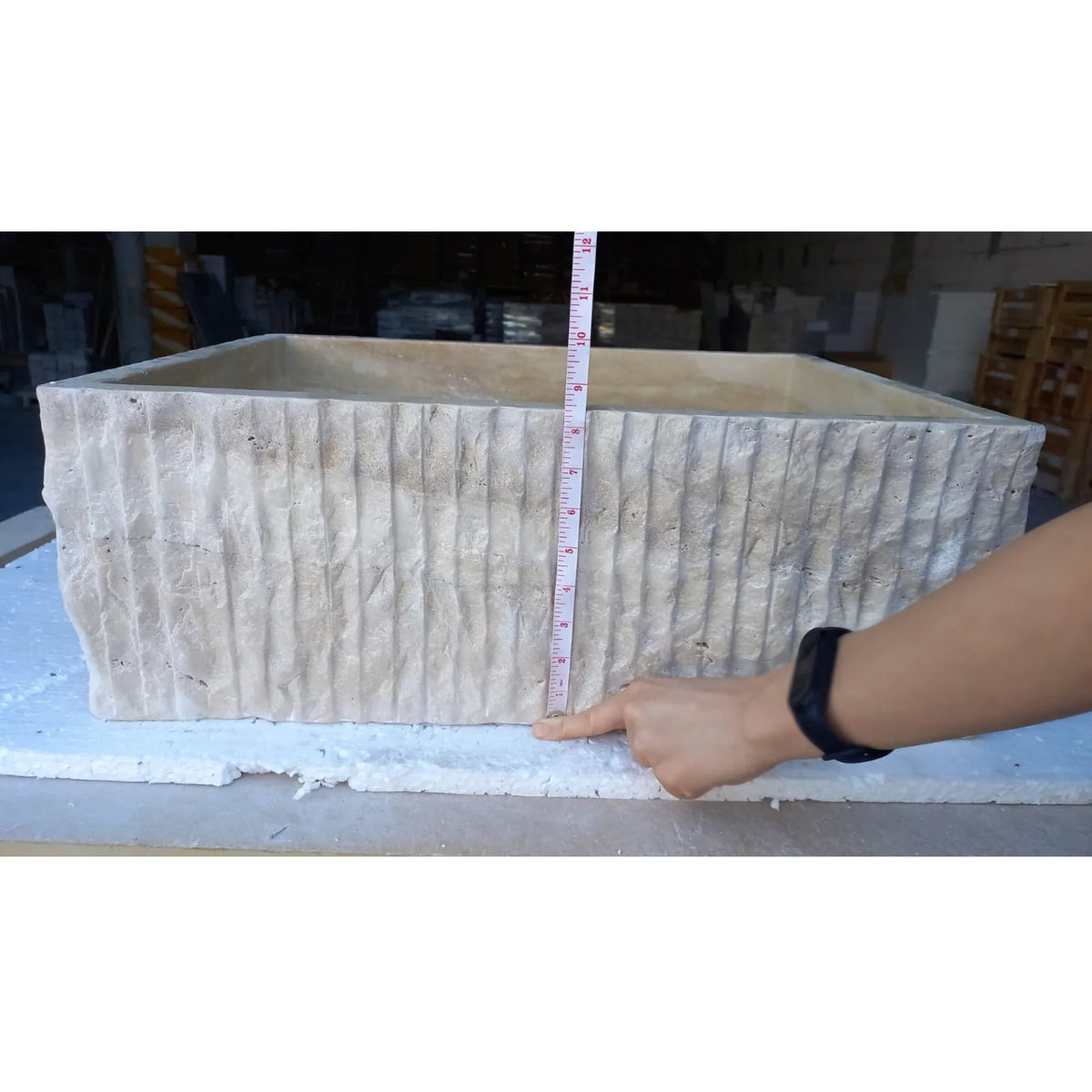 Travertine Rectangular Sink Natural Stone Above Vanity Bathroom Sink (W)23" (D)18" (H)8".