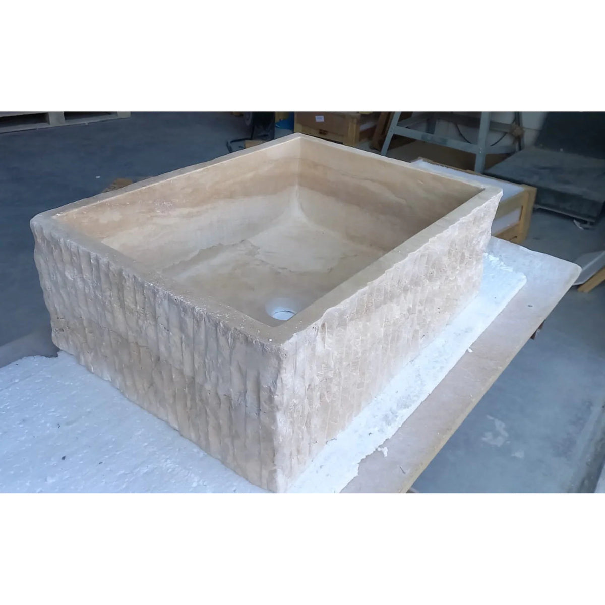 Travertine Rectangular Sink Natural Stone Above Vanity Bathroom Sink (W)23" (D)18" (H)8".