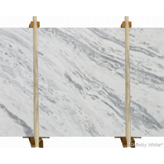 Infinity White marble slabs showcasing elegant, high-quality surfaces ideal for luxurious interior designs.