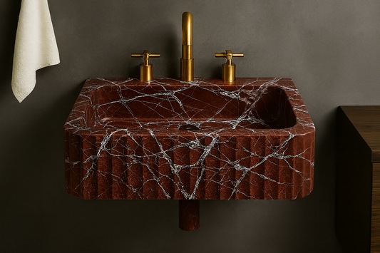 Lavante Rosso Marble Sink | Handcrafted Italian Red Stone Basin