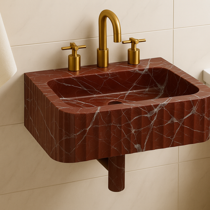 Lavante Rosso Marble Sink | Handcrafted Italian Red Stone Basin