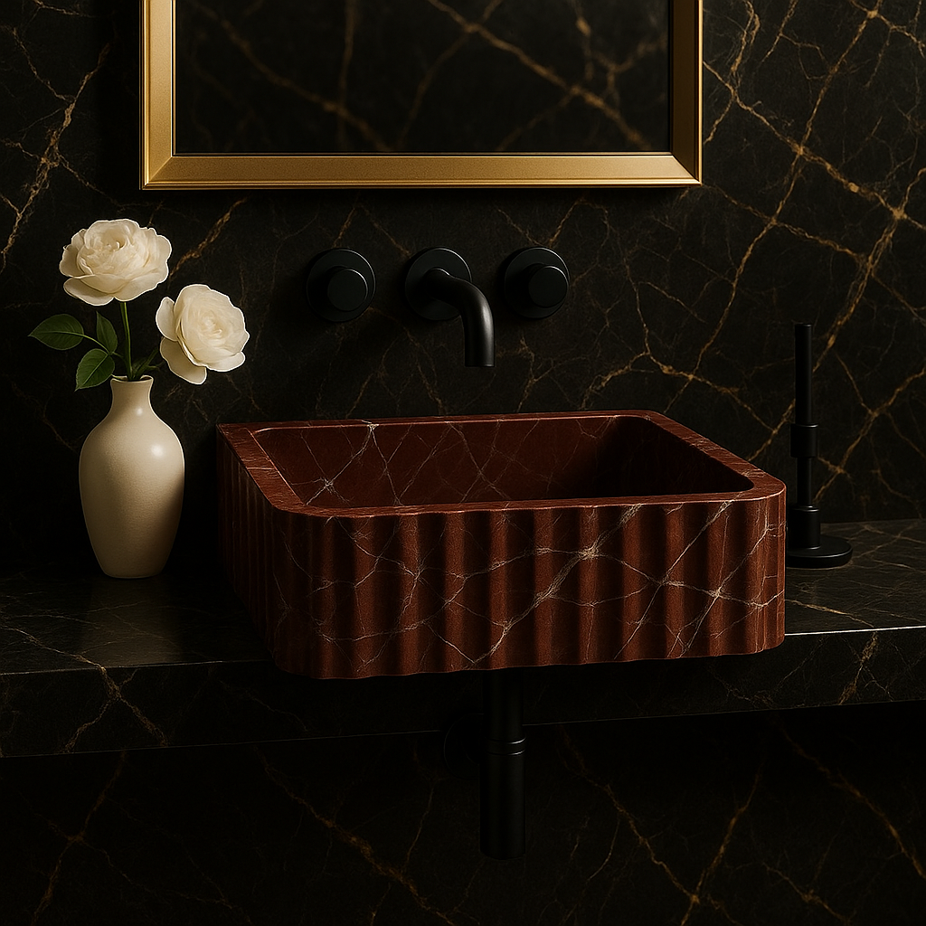 Lavante Rosso Marble Sink | Handcrafted Italian Red Stone Basin