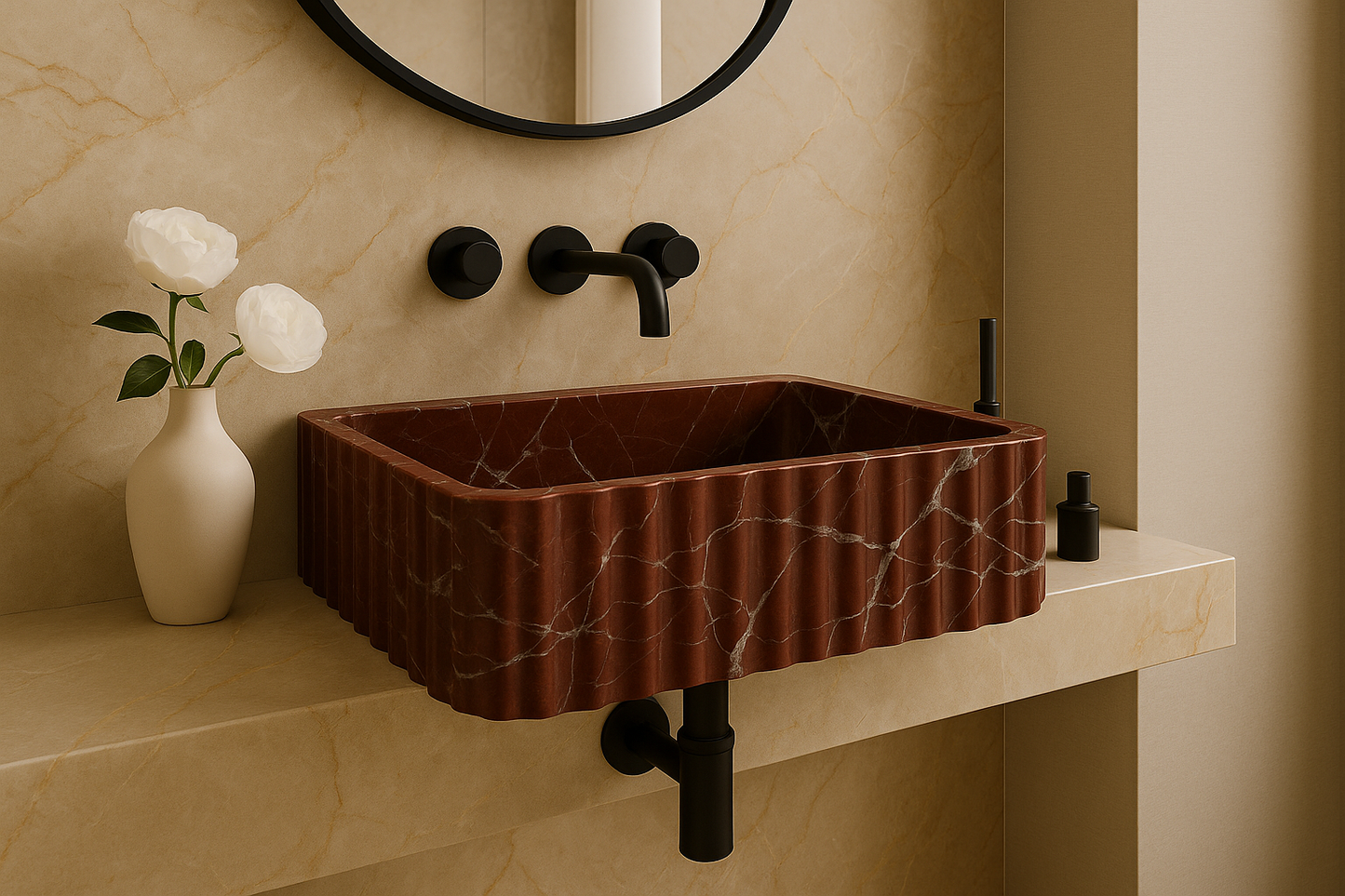 Lavante Rosso Marble Sink | Handcrafted Italian Red Stone Basin